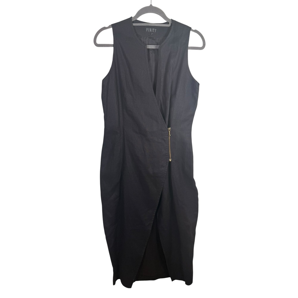 Finity‎ 100% Linen Lined Sleeveless Black Dress Vintage